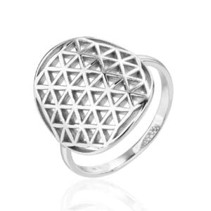 Silver ladies ring with Flower of Life motif