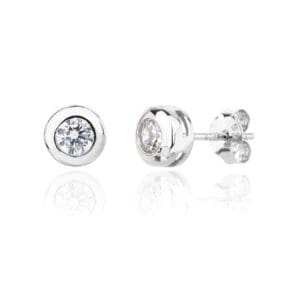 Silver stud earrings with white cubic zirconia stone and buton setting
