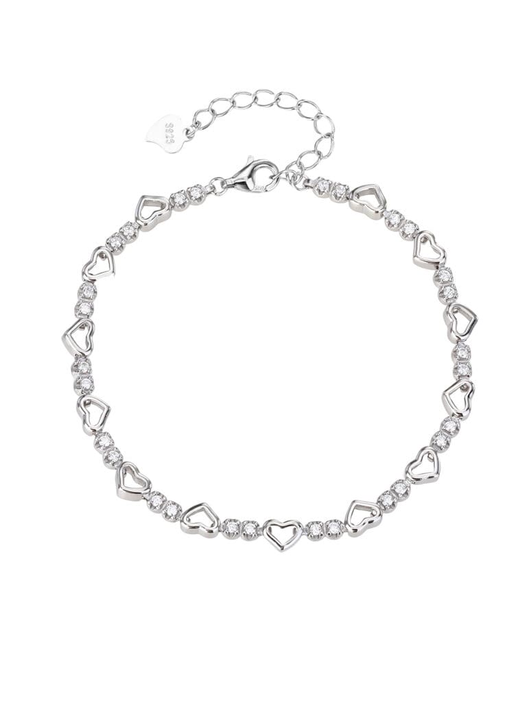 Silver heart bracelet with zirconia stones