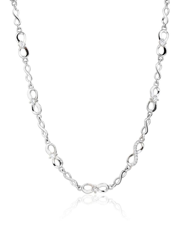 Silver infinity sign necklace with zirconia stones (44+4 cm)