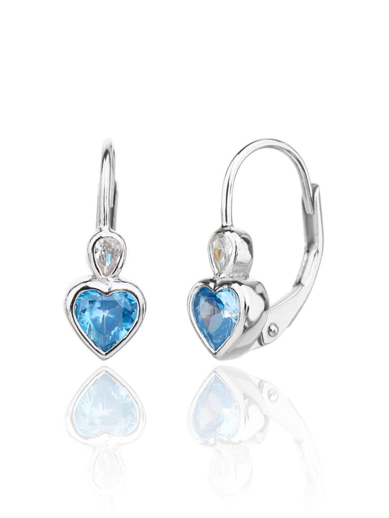 Blue heart shaped zirconia stone children's earrings