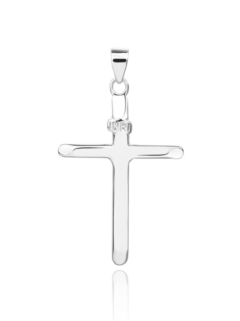 Rhodium plated cross pendant with "INRI" inscription