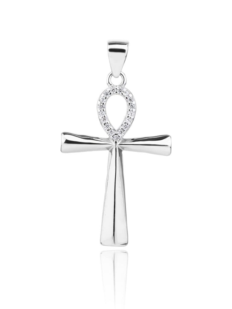 Rhodinierter Anhänger mit Ankh-Kreuz aus Zirkonia