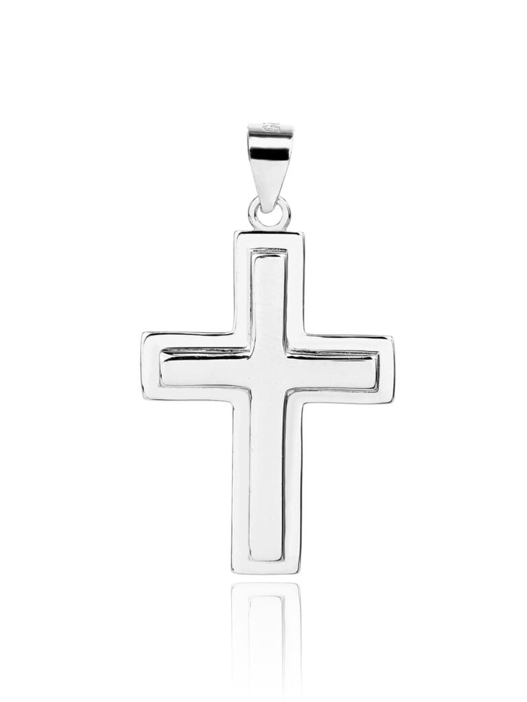 Rhodium plated cross pendant with frame