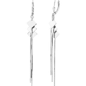 Rhodium plated hanging diamond pattern French clasp earrings