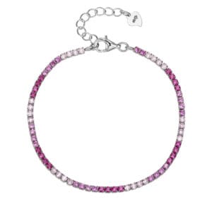 Rózsaszín-fehér cirkónia köves teniszkarkötő – 16+4 cm
