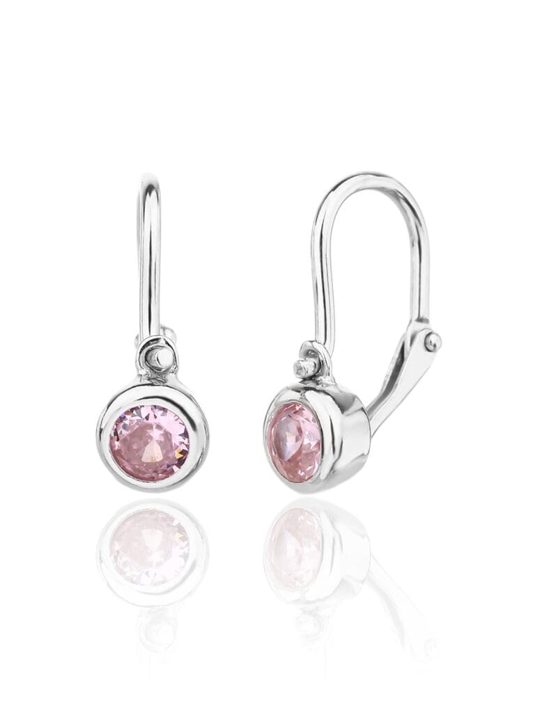 Rosa Stein Baby Ohrringe - Verschluss vorne mit 1 Stein