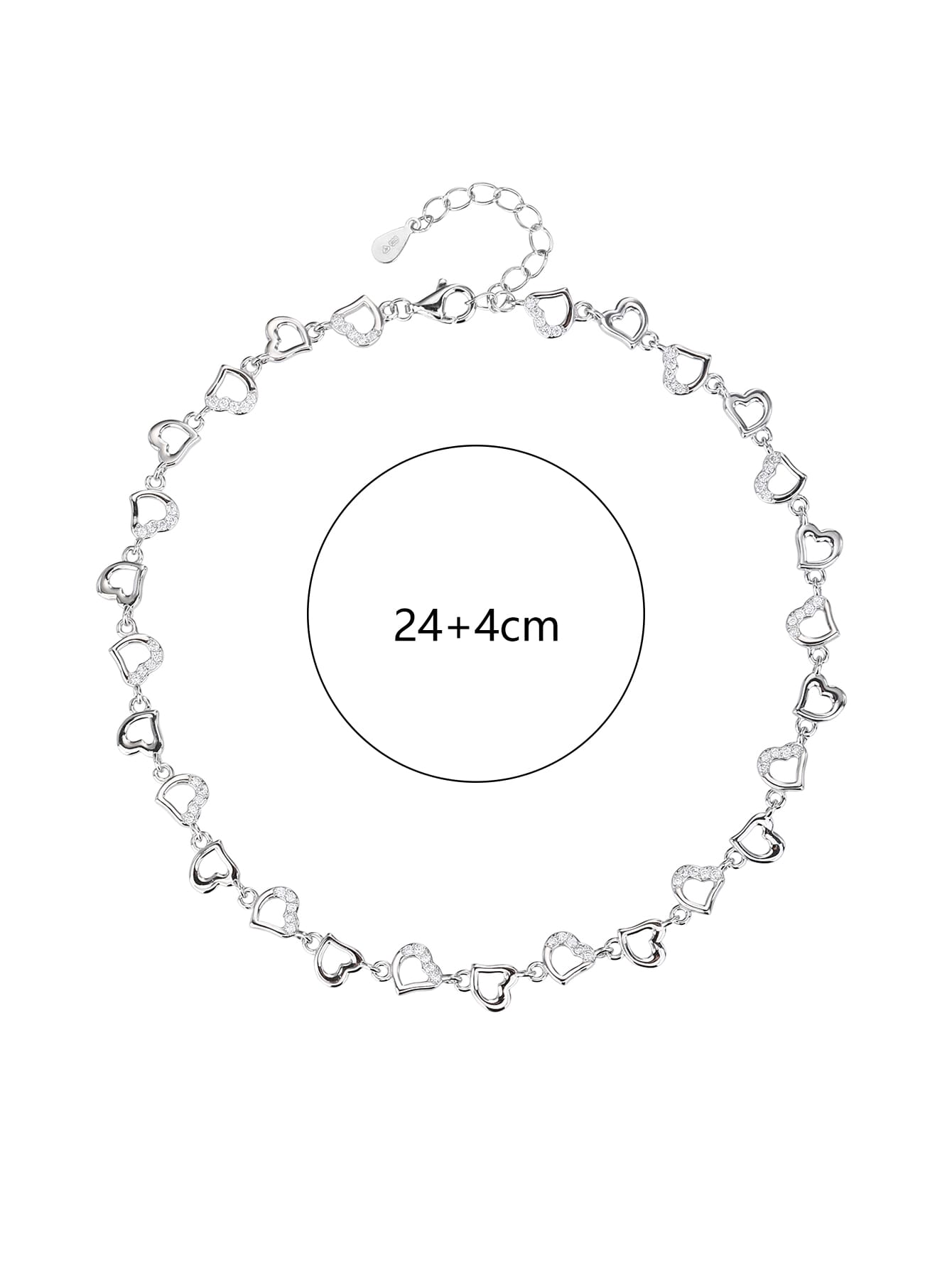 Szív mintás cirkónia köves bokalánc – 24+4 cm_1