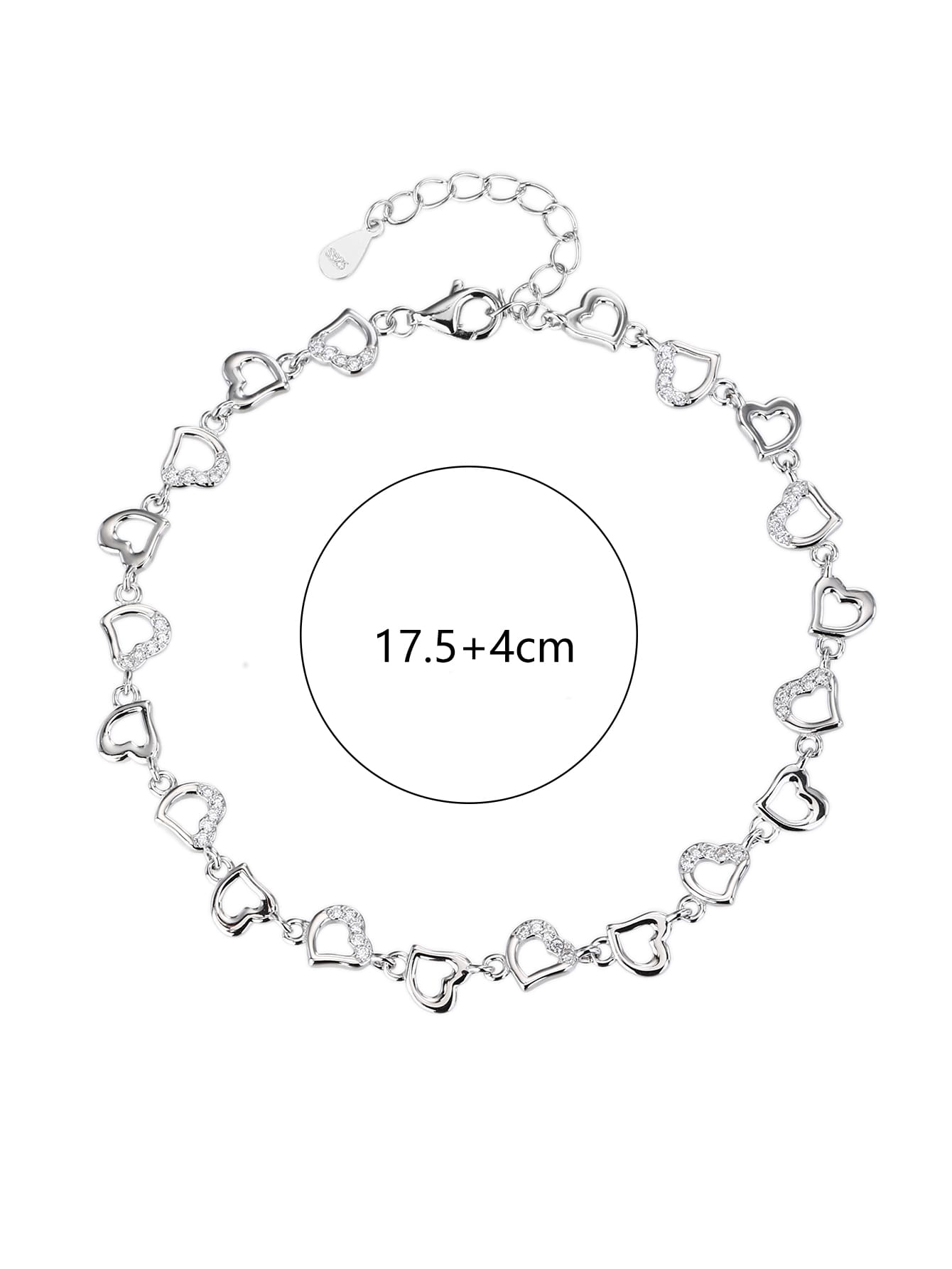 Szív mintás cirkónia köves karkötő – 17,5+4 cm