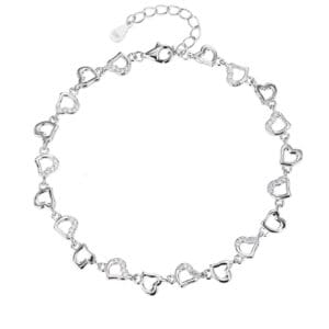 Szív mintás cirkónia köves karkötő – 17,5+4 cm