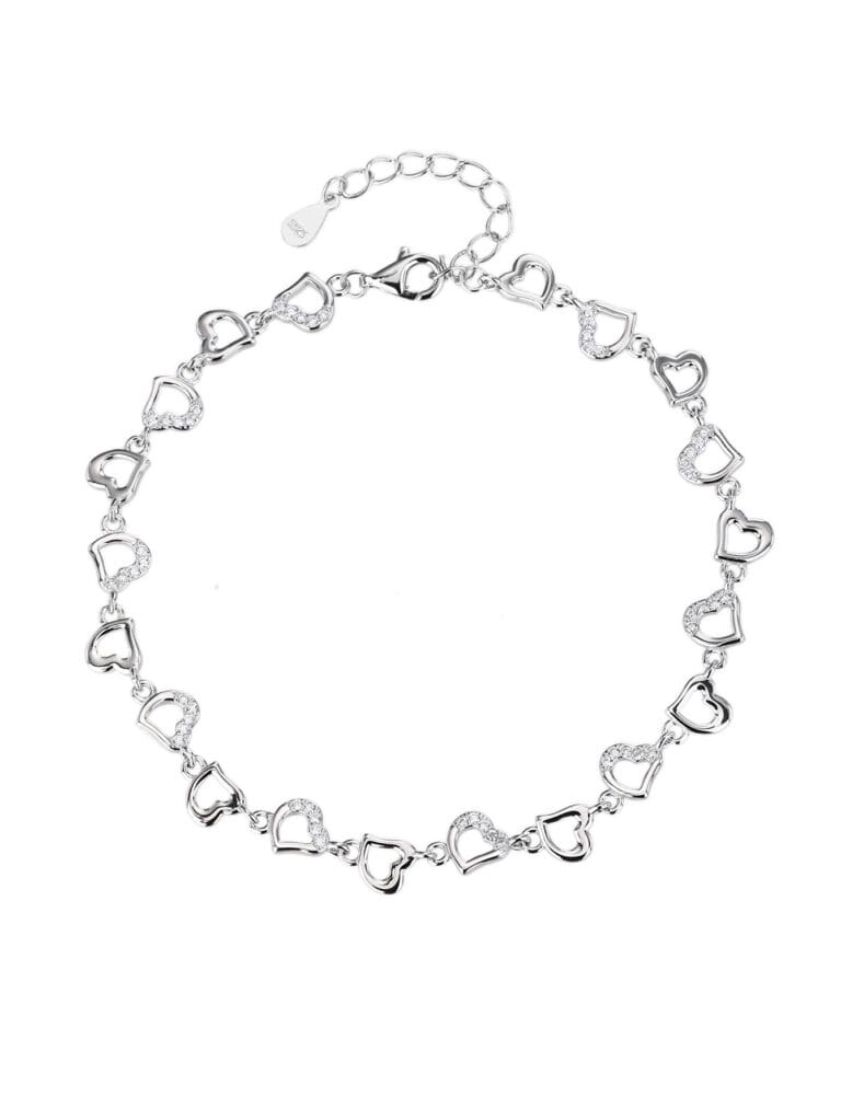 Szív mintás cirkónia köves karkötő – 17,5+4 cm