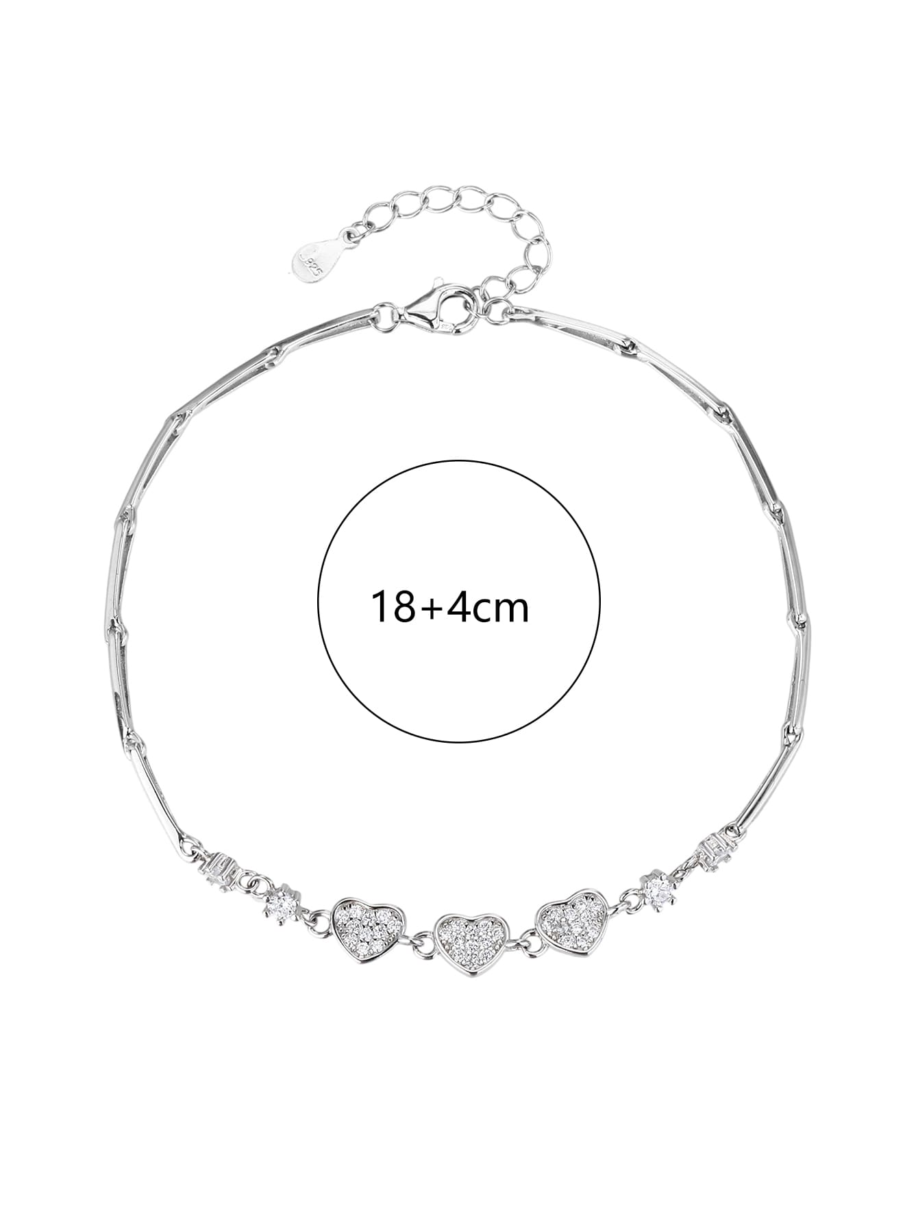 Szív motívumos cirkónia köves karkötő – 18+4 cm