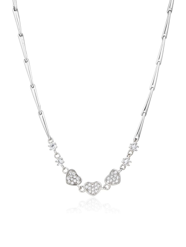 Zirkoniastein-Halskette mit Herzmotiv - 43,5+4 cm
