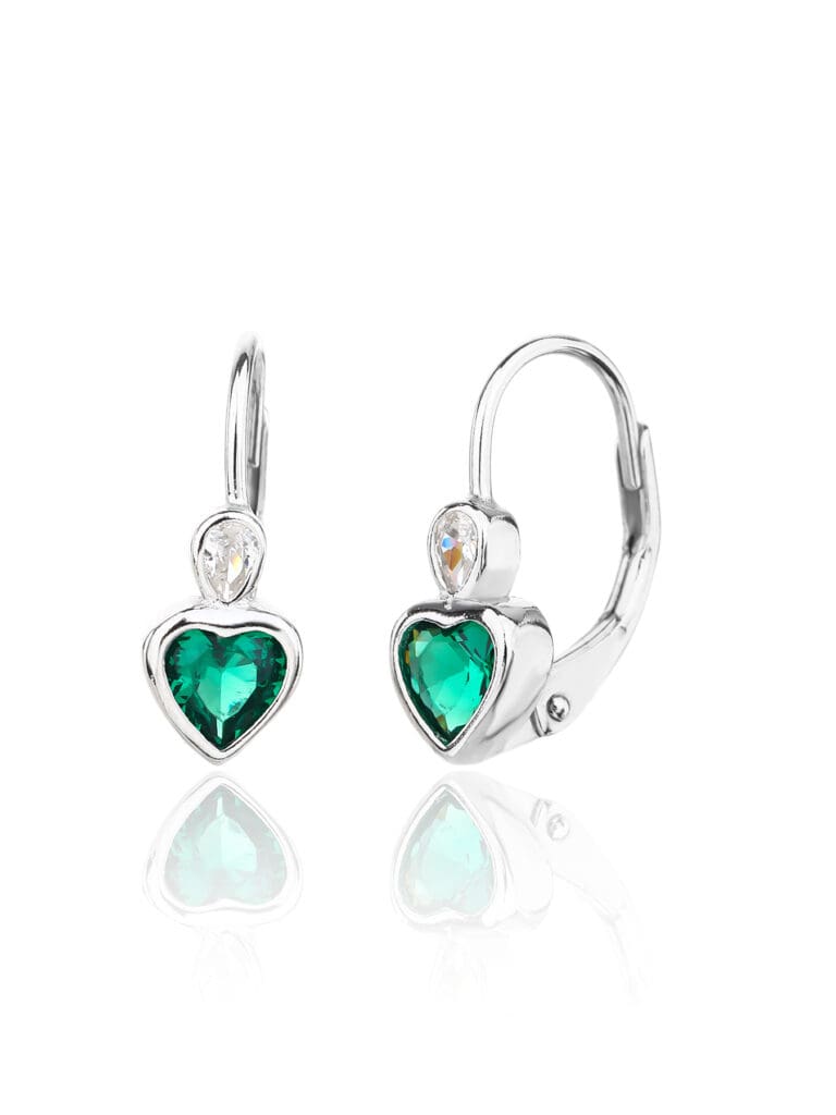 Green heart shaped zirconia stone children's earrings