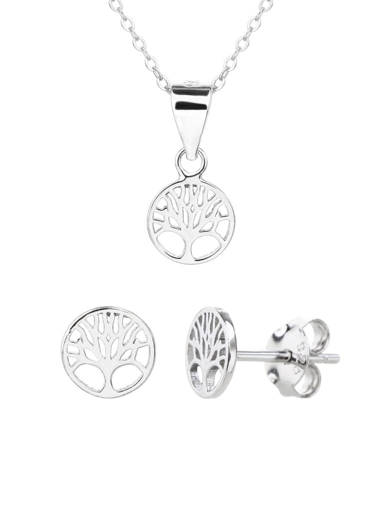 Silberner Lebensbaum-Anhänger und Ohrring-Set (ohne Kette)