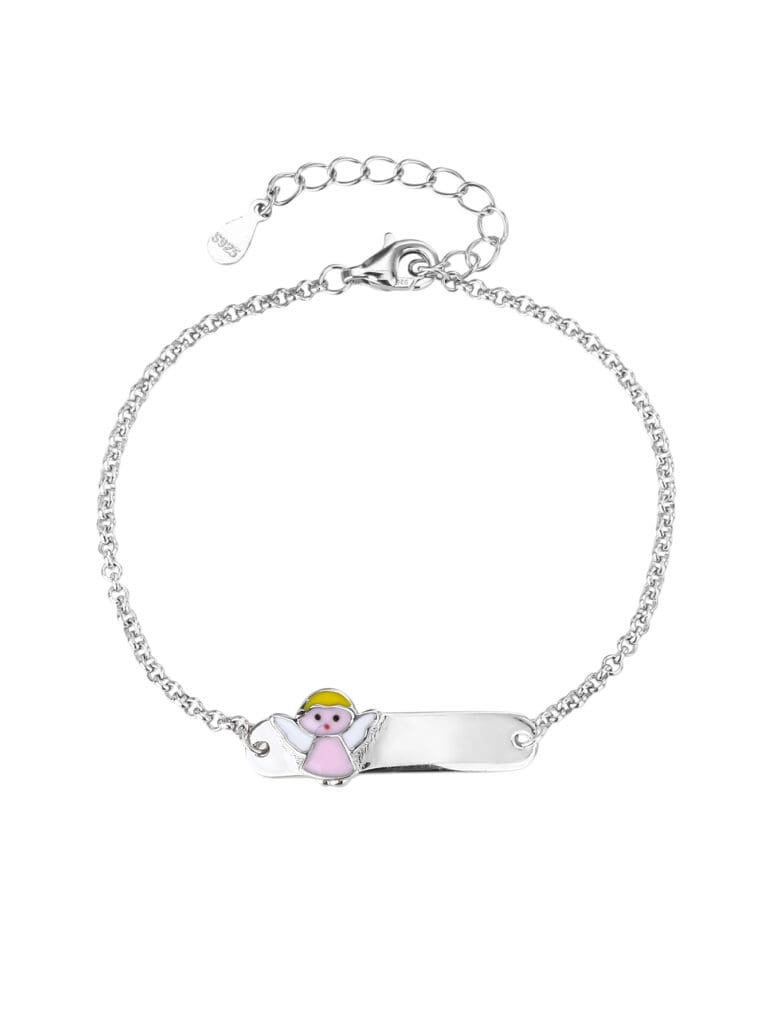 Silver bracelet for children with angel figure, engravable (14+4 cm)