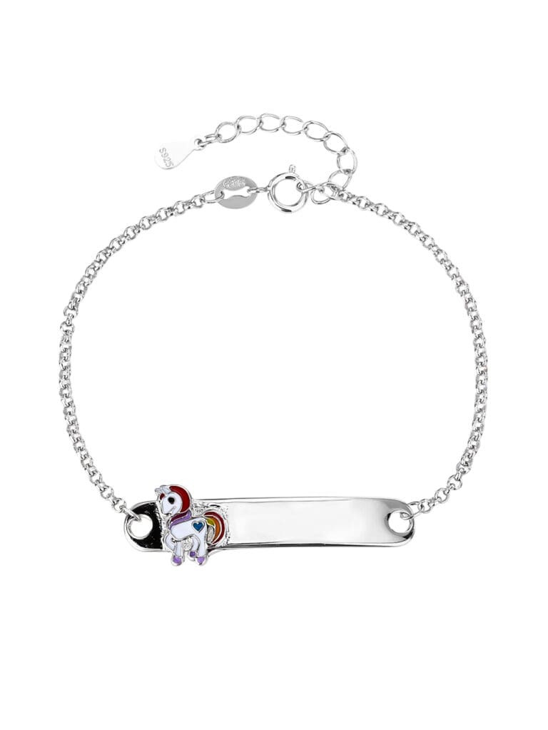 Children's silver bracelet with unicorn figure, engravable (15+4 cm)