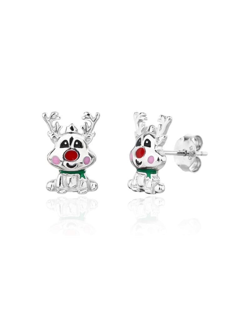 Silver reindeer earrings, enamel plated, AG 925, rhodium plated
