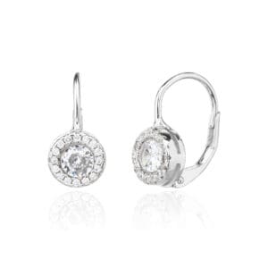 White cubic zirconia stones silver earrings with rhodium plating