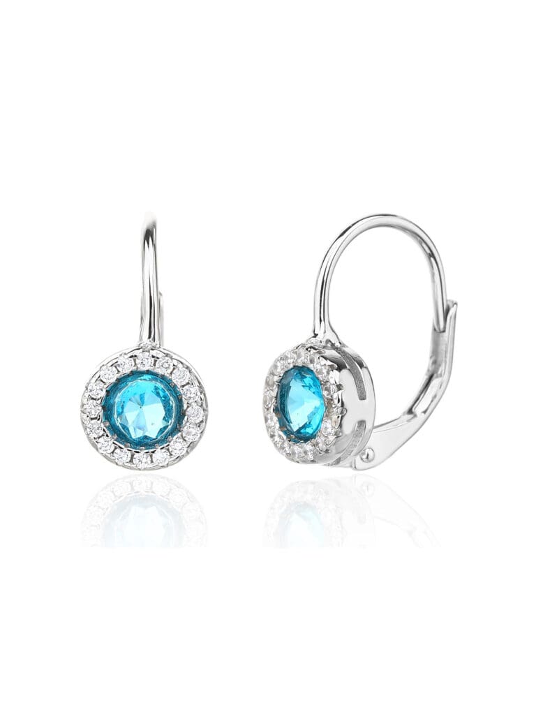 Blue cubic zirconia stones silver earrings with rhodium plating
