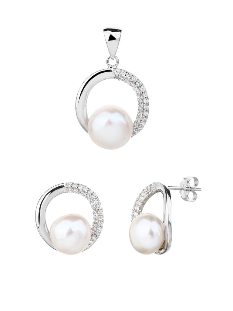 Perlenset - AG 925 Sterlingsilber, rhodiniert, weiße Zirkoniasteine (ohne Kette)