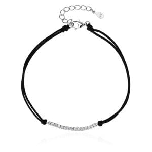 Tenisz stílusú cirkóniás fekete zsinór karkötő – állítható méretű (17 + 4 cm)