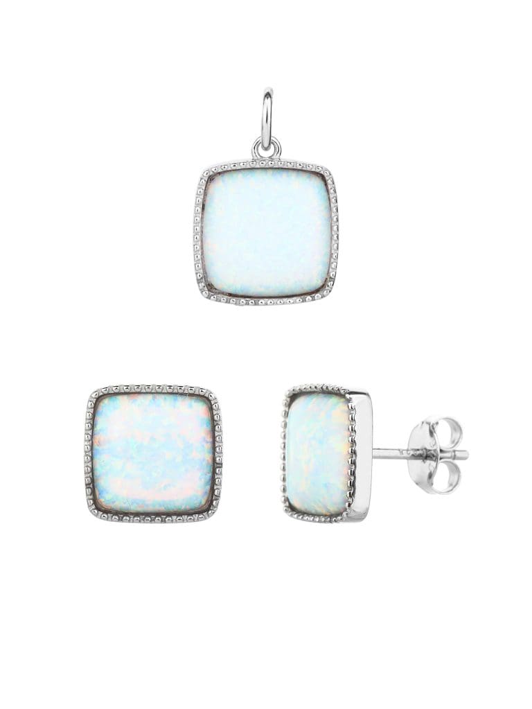 Hellblaues Opal Schmuckset - AG 925 Sterlingsilber, rhodiniert (ohne Kette)