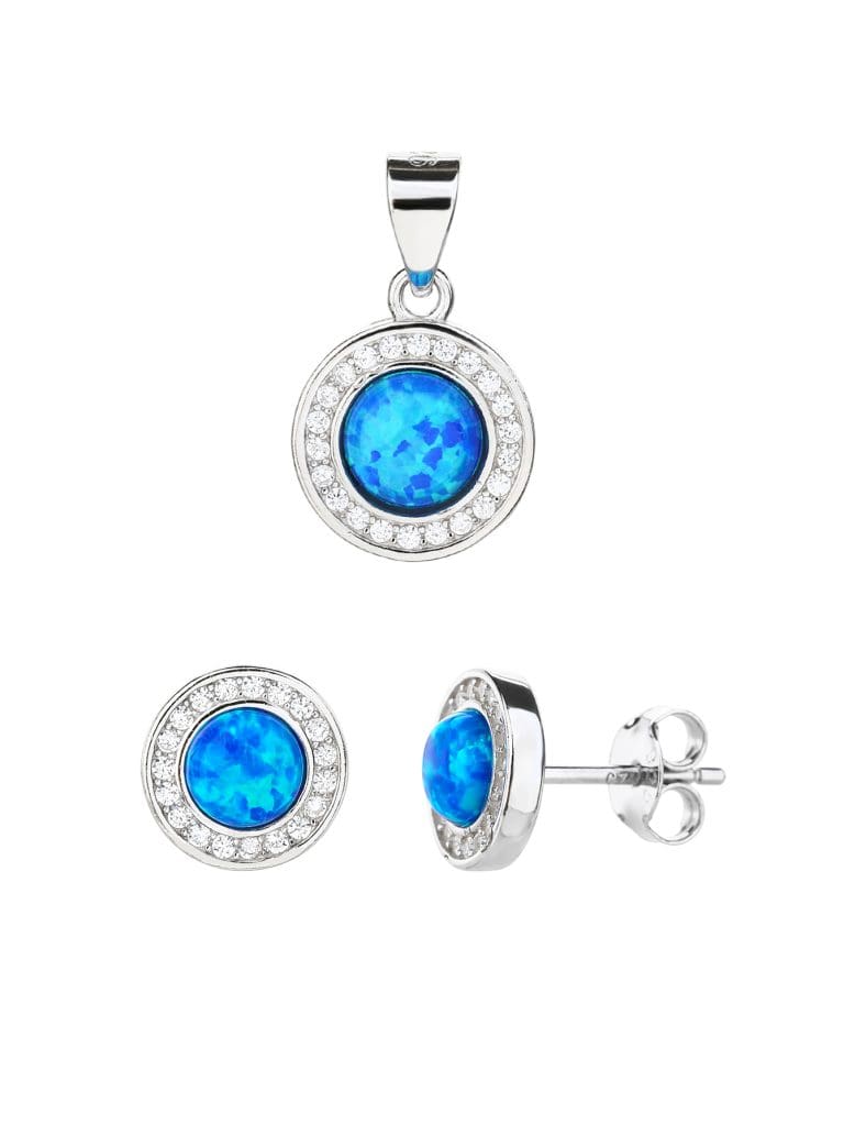Blauer Opal im Set - AG 925 Silber, rhodiniert (ohne Kette)