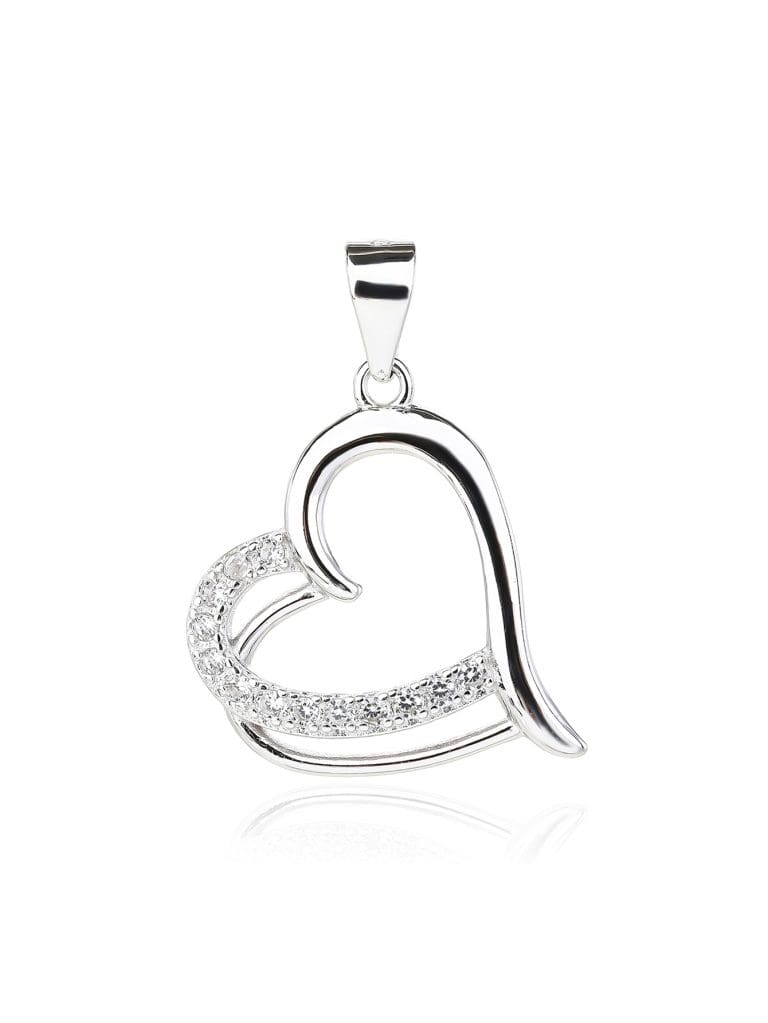 Offener Herz-Anhänger mit Zirkonia - AG 925 Sterling Silber, rhodiniert (ohne Kette)