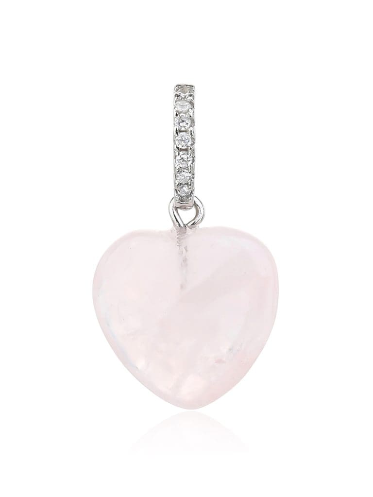 Rosenquarz Herz Anhänger - AG 925 Sterling Silber, rhodiniert, Zirkonia (ohne Kette)