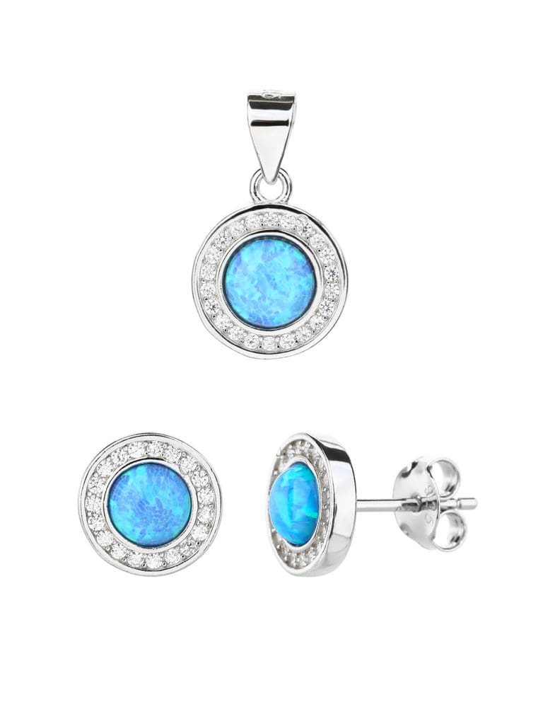 Hellblaues Opal Schmuckset - AG 925 Sterlingsilber, rhodiniert (ohne Kette)