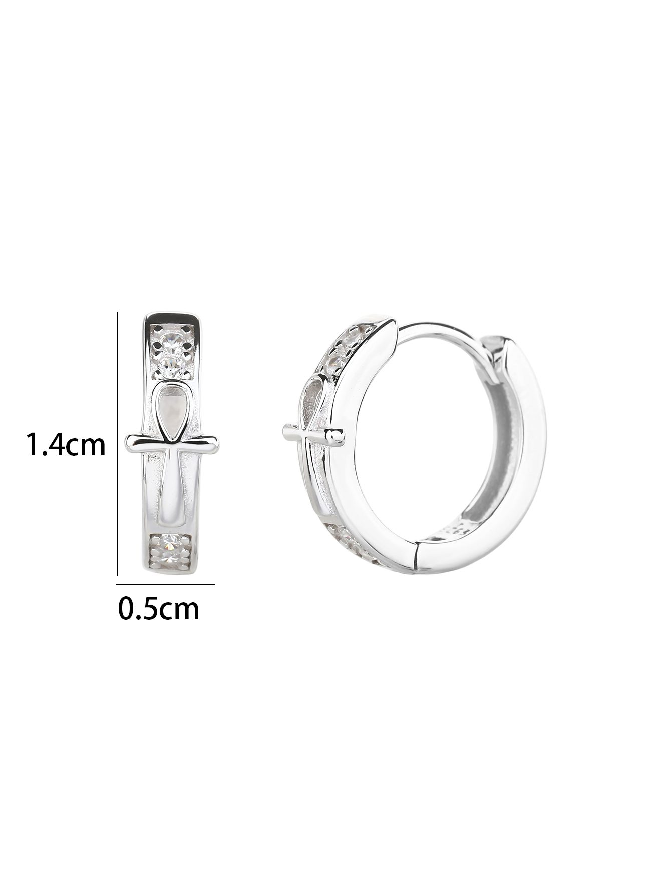 Ankh Cross Decorative Hoop Earrings with Zirconia Stones 2
