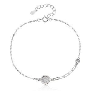 Kör medálos karkötő,hosszított szemű lánccal, AG 925 ródiumozott ezüst (17 + 4 cm)