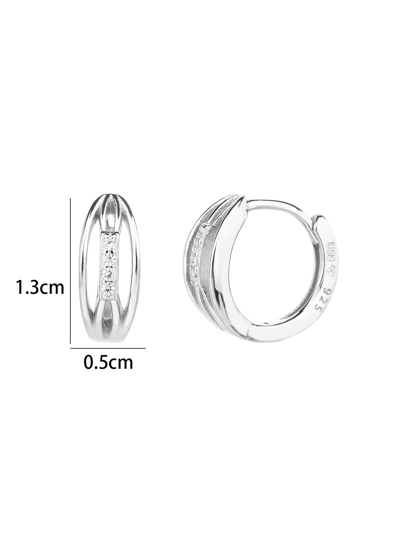 Circle Earrings with Zirconia Stones and a Band Design Featuring a Textured Pattern 2