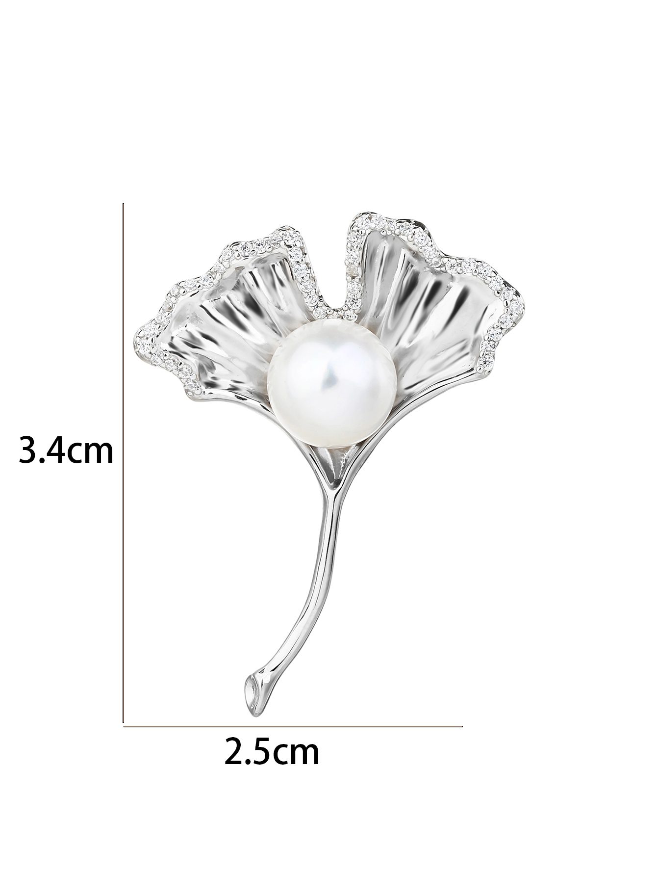 Elegante Brosche in Blattform, mit Perlen und Zirkonia-Steinen 2