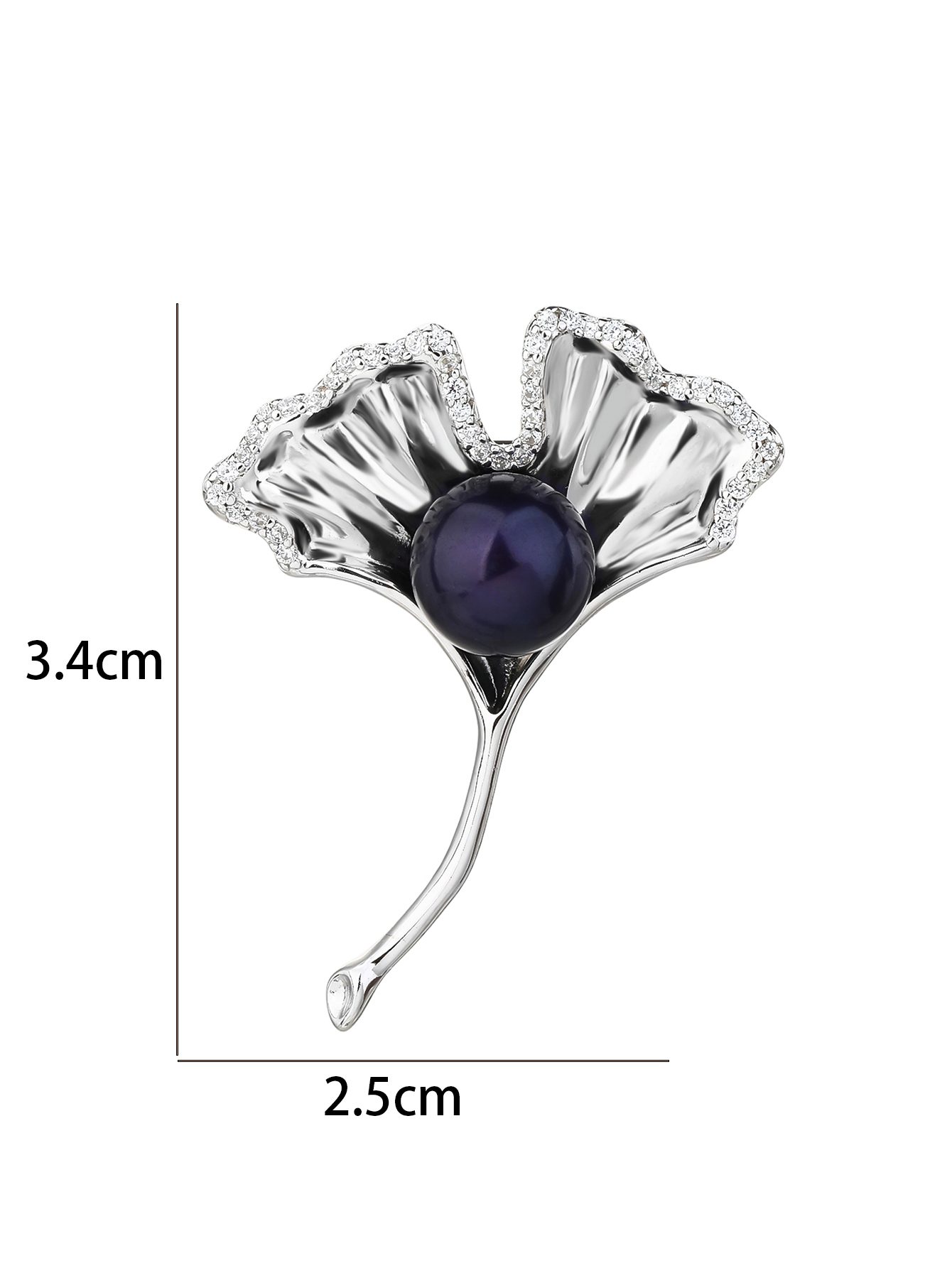 Elegante Brosche in Briefform mit dunkler Perle und Zirkonia-Steinen 2
