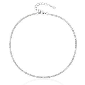 Ezüst cirkónia köves bokalánc, AG 925, ródium bevonattal (24+3,5 cm)