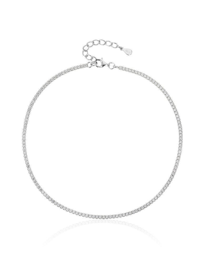 Fußkettchen mit Zirkonia-Steinen, 925er Silber, rhodiniert (24+3,5 cm)