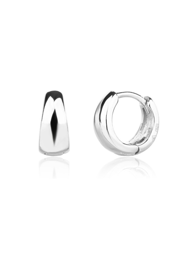 Glänzender, gewölbter, massiver Ring-Ohrring aus rhodiniertem 925er Silber (0,9 × 0,4 cm)
