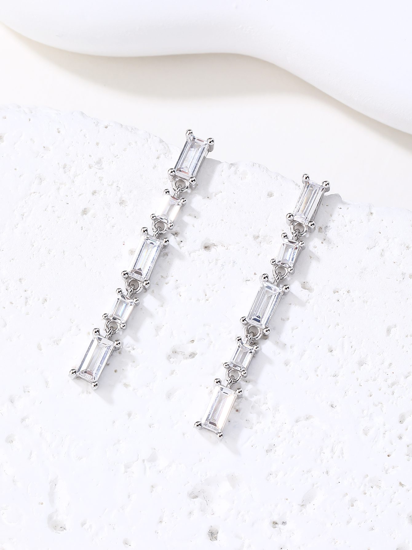 Geometric Baguette Stone Dangle Earrings 4
