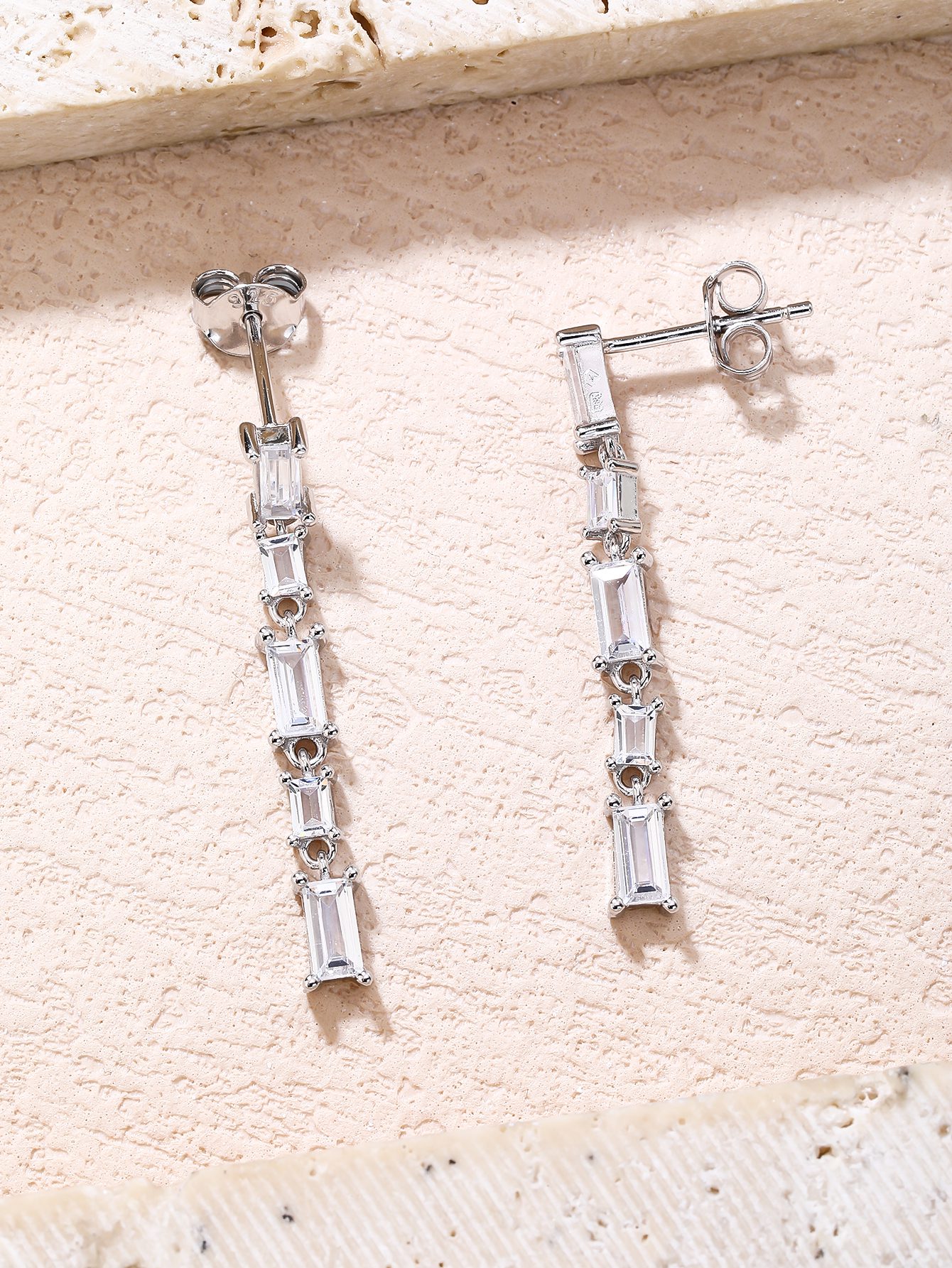 Geometric Baguette Stone Dangle Earrings 5