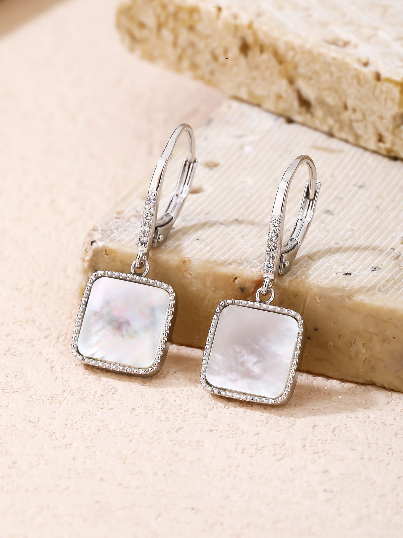 Pearl-effect square pendant drop earrings 5