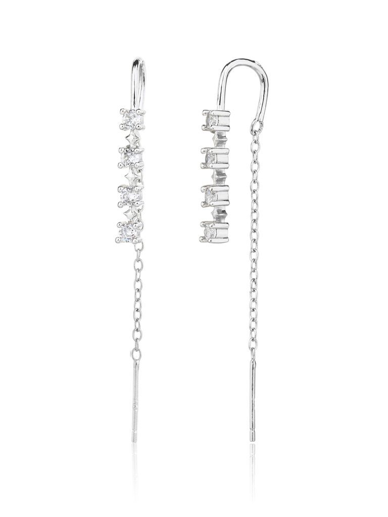 Slide-on stone silver drop earrings with a chain