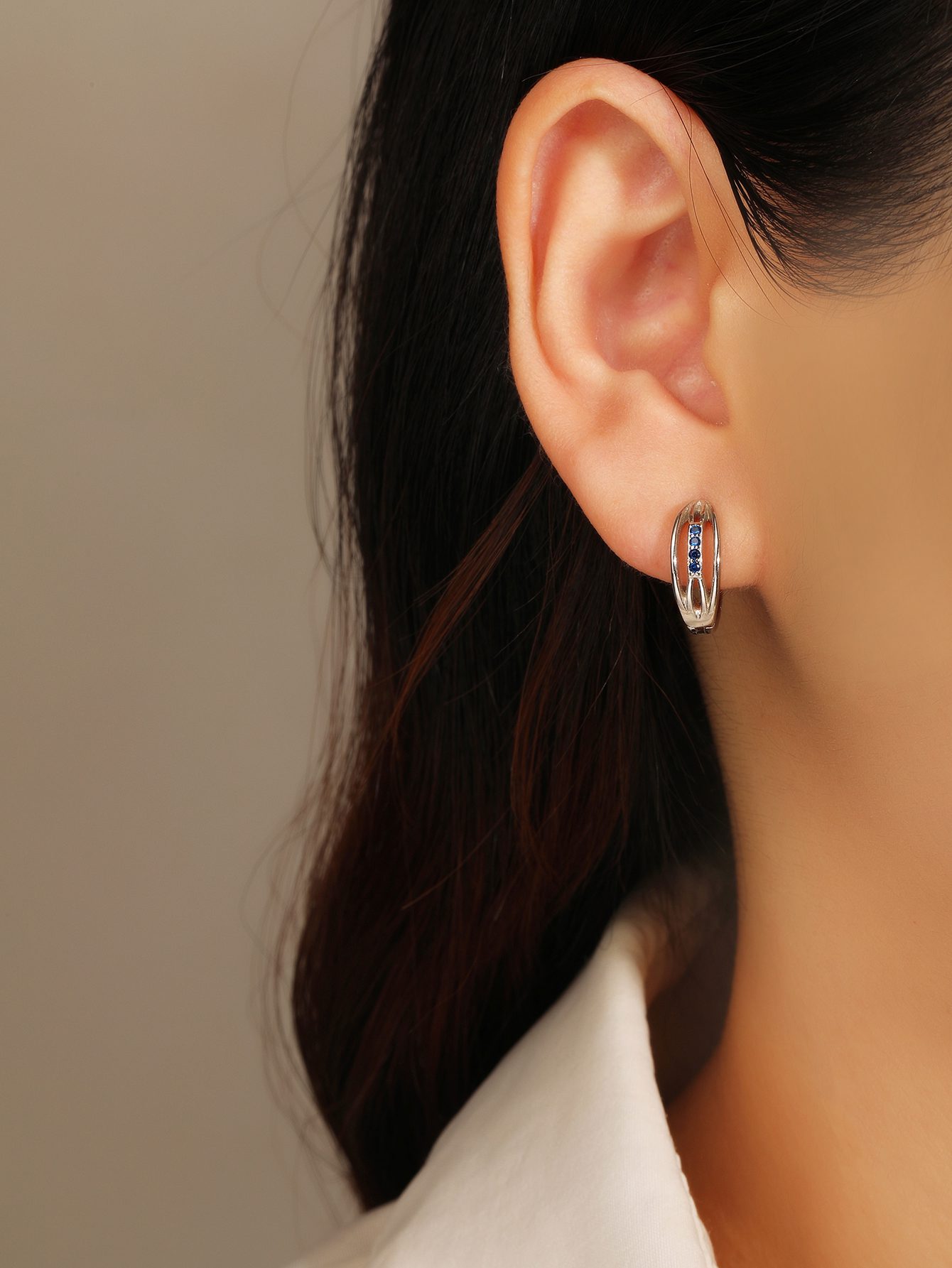 Hoop Earrings with Blue Stone Band Accent 1