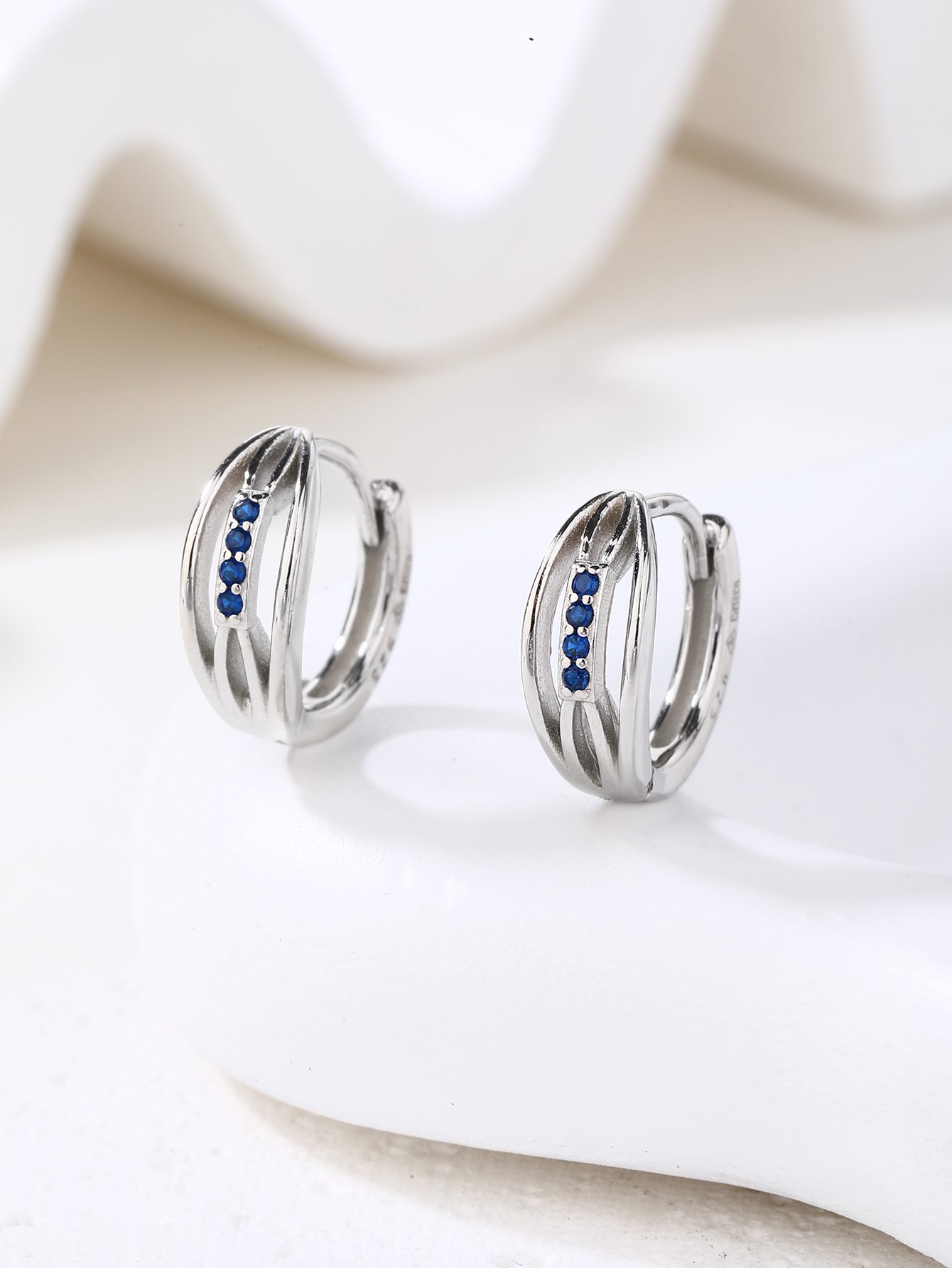 Hoop Earrings with Blue Stone Accents 4