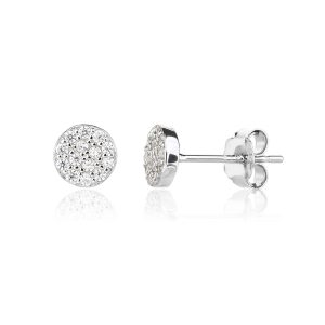 Circular silver earrings with multiple gemstones and a clip-on fastener