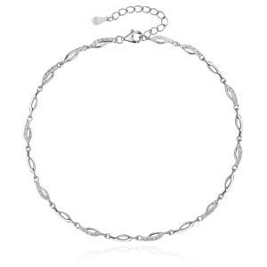 Navett hullám mintás cirkónia köves bokalánc, AG 925 ródiumozott ezüst (23,5 + 4,5 cm)