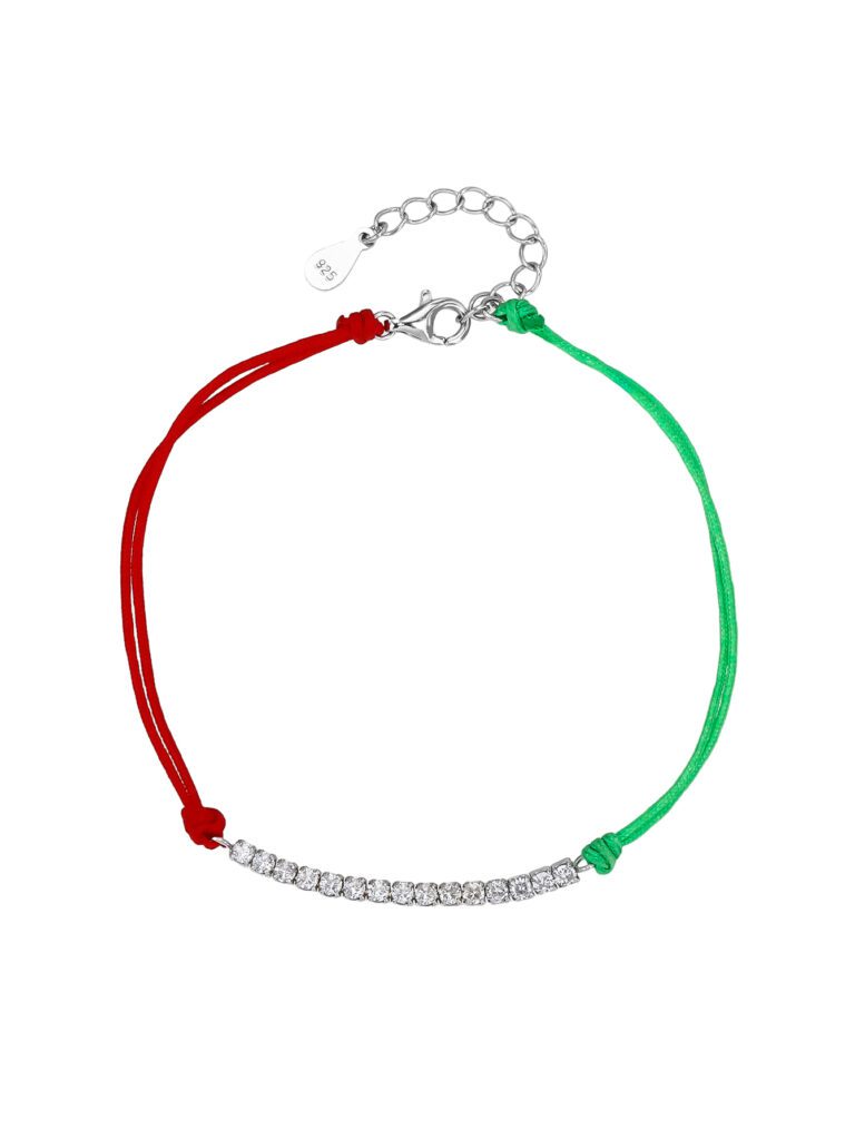 Nationales Licht – Armband mit Kordel und Zirkonia-Einsätzen in den Farben der Trikolore, AG 925, rhodiniert