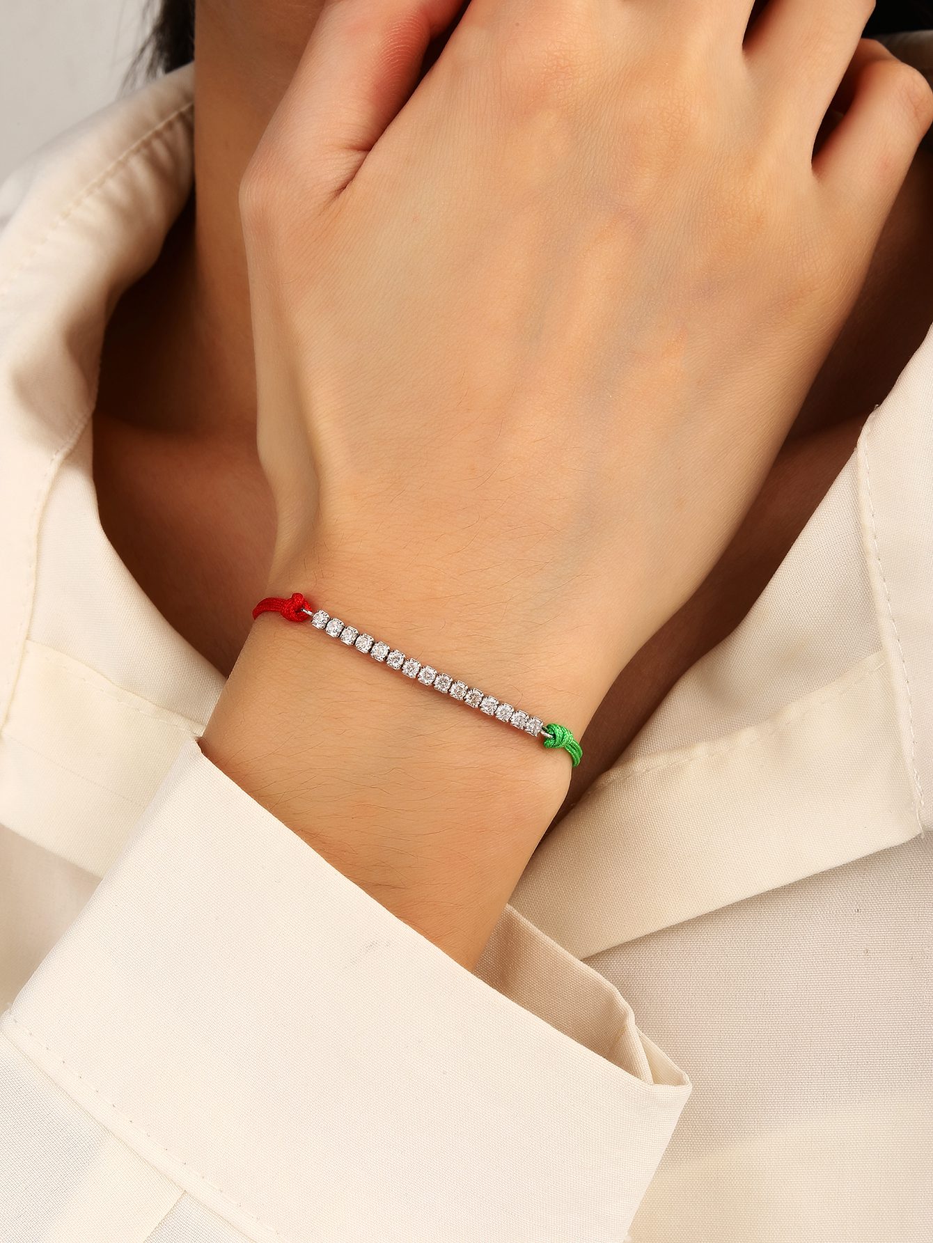 National Light Tricolor Bracelet with Zirconia Strips and Cord4