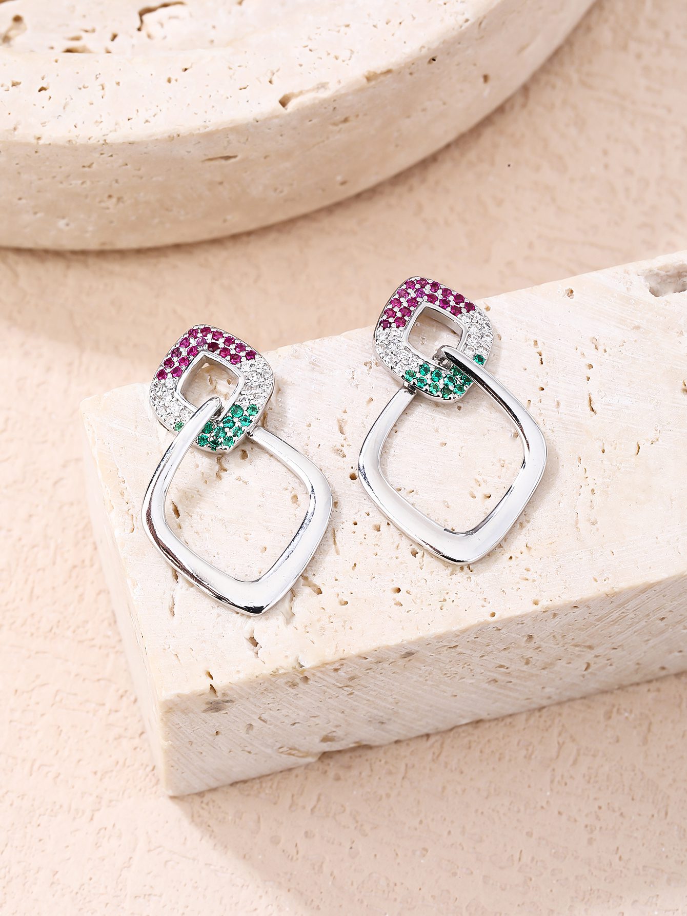 National Light Tricolor Geometric Earrings 1